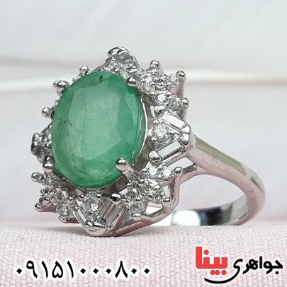 انگشتر زمرد رودیوم خاص و خوشرنگ زنانه _کد:32339