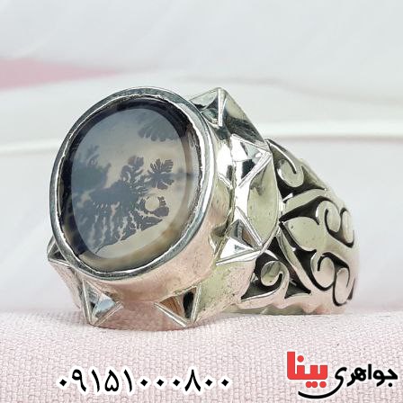 انگشتر عقیق شجری دست ساز فاخر و درشت مردانه _کد:32341