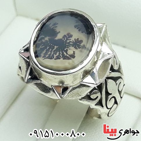 انگشتر عقیق شجری دست ساز فاخر و درشت مردانه _کد:32341