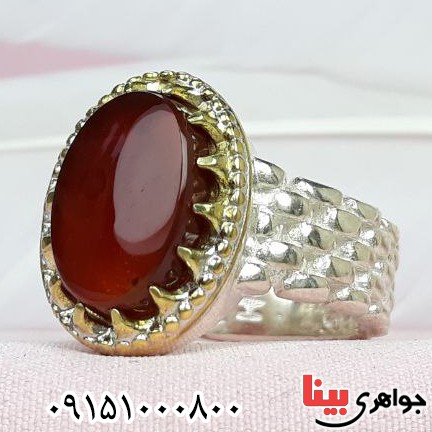 انگشتر عقیق یمنی کبدی خوشرنگ و زیبا مردانه _کد:32342