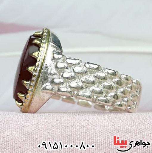 انگشتر عقیق یمنی کبدی خوشرنگ و زیبا مردانه _کد:32342