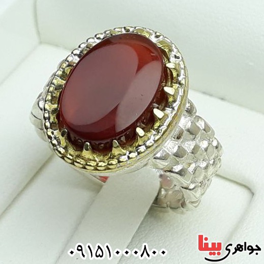 انگشتر عقیق یمنی کبدی خوشرنگ و زیبا مردانه _کد:32342