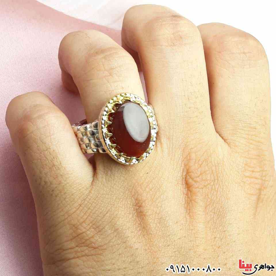 انگشتر عقیق یمنی کبدی خوشرنگ و زیبا مردانه _کد:32342
