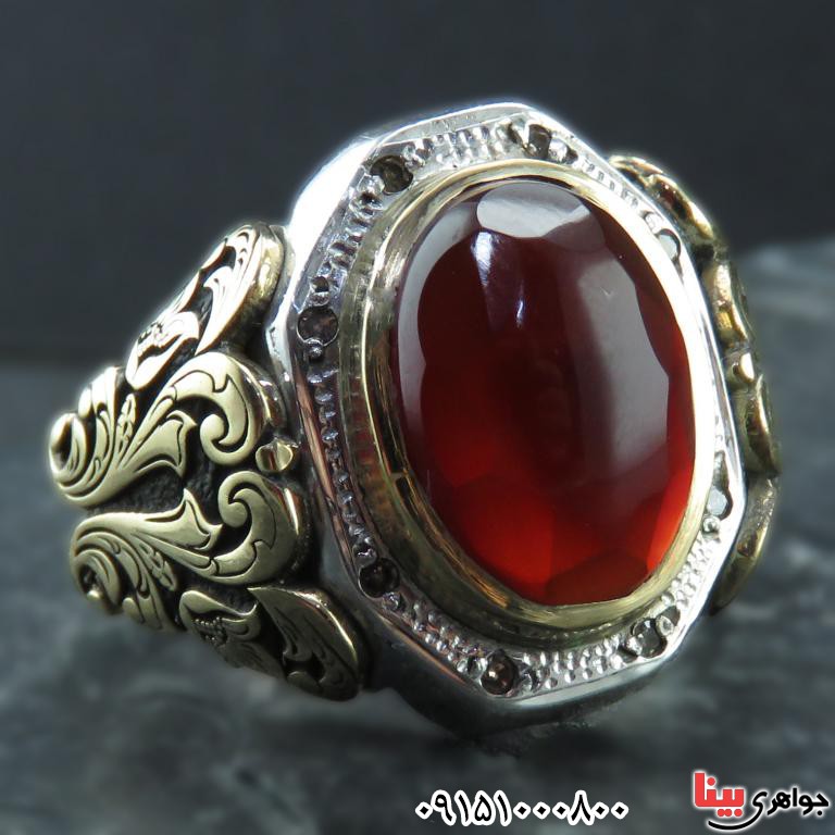 انگشتر عقیق یمنی کبدی کلکسیونی درشت و فاخر _کد:32365