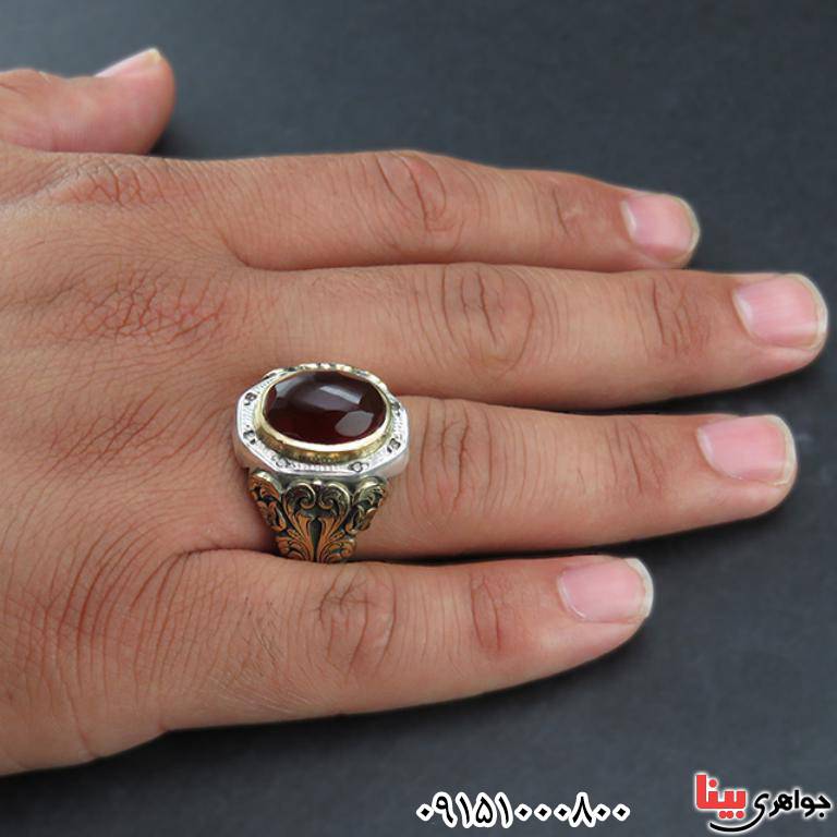 انگشتر عقیق یمنی کبدی کلکسیونی درشت و فاخر _کد:32365