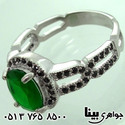 انگشتر ابسیدین زنانه نگین سبز چهارچنگ