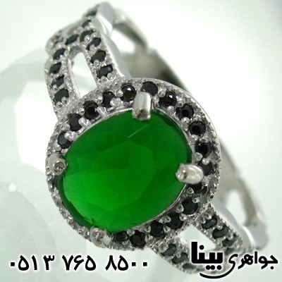 انگشتر ابسیدین زنانه نگین سبز چهارچنگ