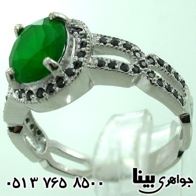 انگشتر ابسیدین زنانه نگین سبز چهارچنگ