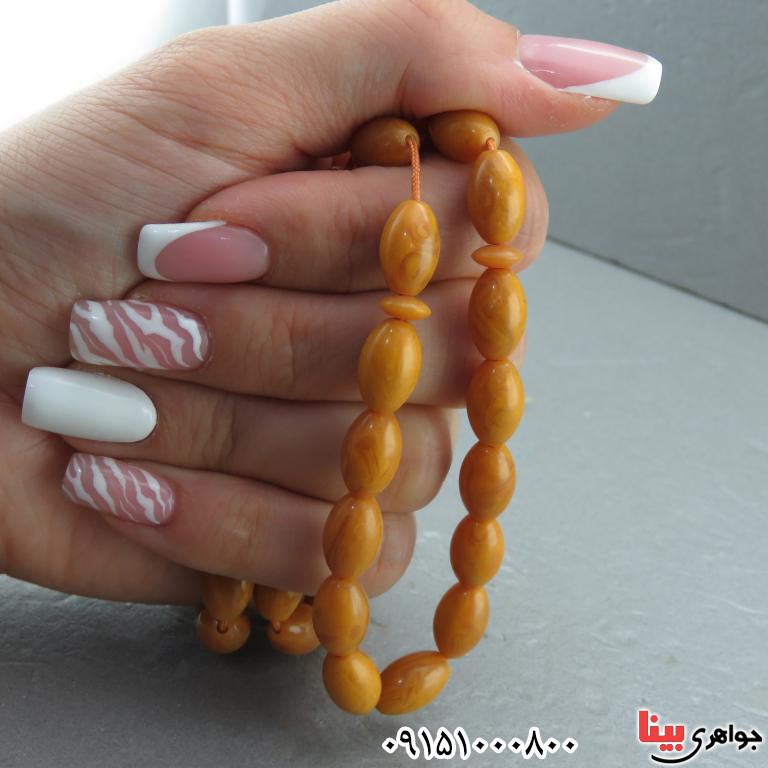 تسبیح کهربا 33 دانه ای درشت بسیار زیبا _کد:32487