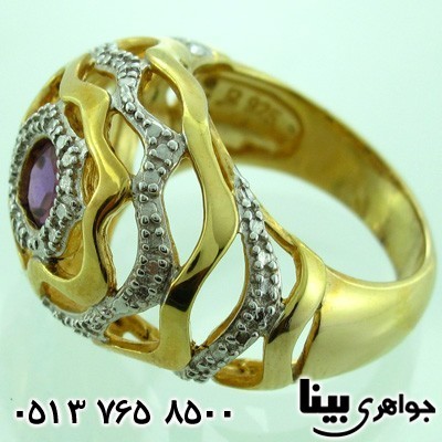 انگشتر آمتیست و الماس زنانه کیهان