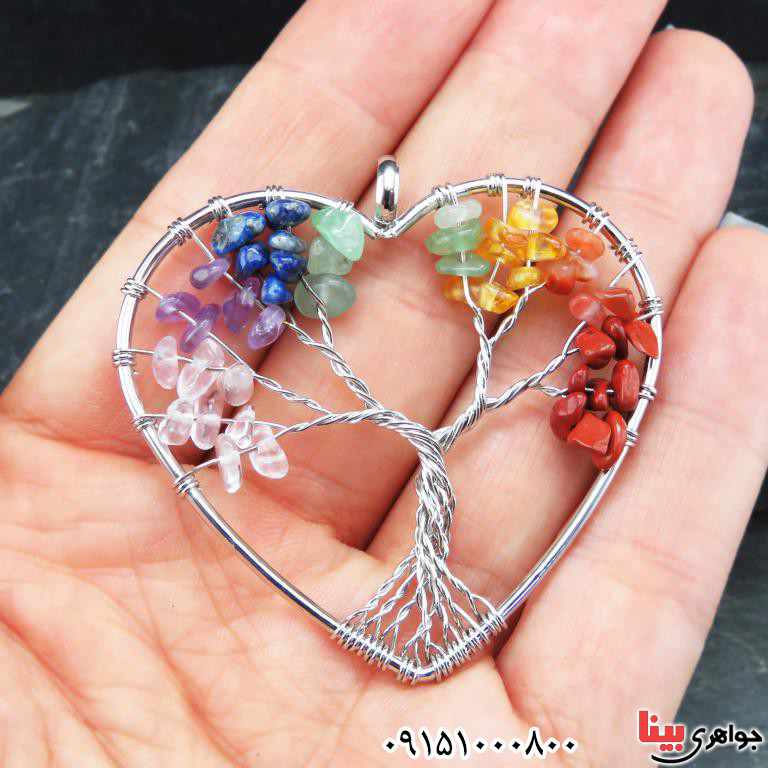گردنبند چند جواهر هفت چاکرا زیبا و خوشرنگ طرح قلب _کد:32705