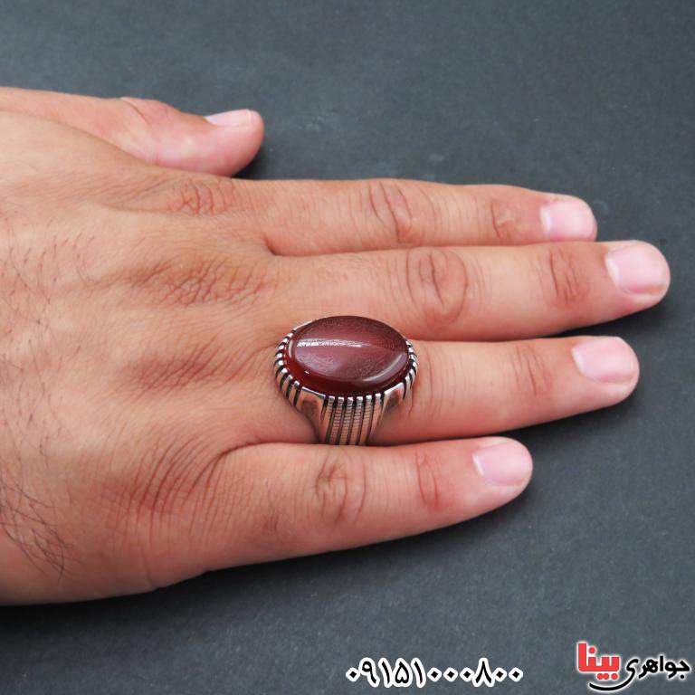 انگشتر عقیق قرمز با حکاکی آیت الکرسی مردانه زیبا _کد:32723