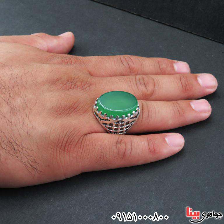 انگشتر عقیق سبز بسیار زیبا و خوشرنگ مردانه _کد:32735