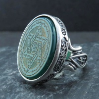 انگشتر عقیق سبز با حکاکی ستاره سلیمان بسیار زیبا 