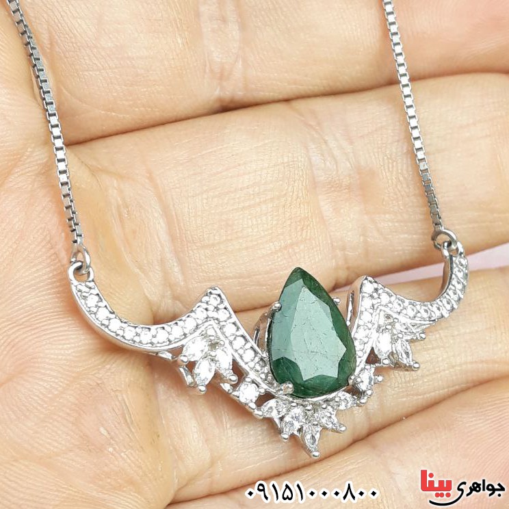 گردنبند زمرد رودیوم فاخر بسیار زیبا و شیک زنانه _کد:32781
