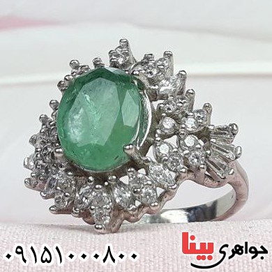 انگشتر زمرد رودیوم خاص و خوشرنگ زنانه _کد:32788