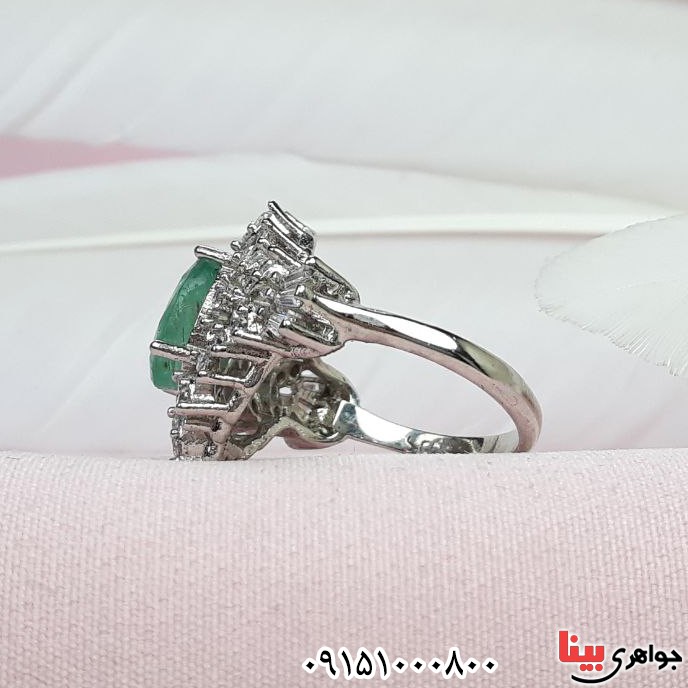 انگشتر زمرد رودیوم خاص و خوشرنگ زنانه _کد:32788
