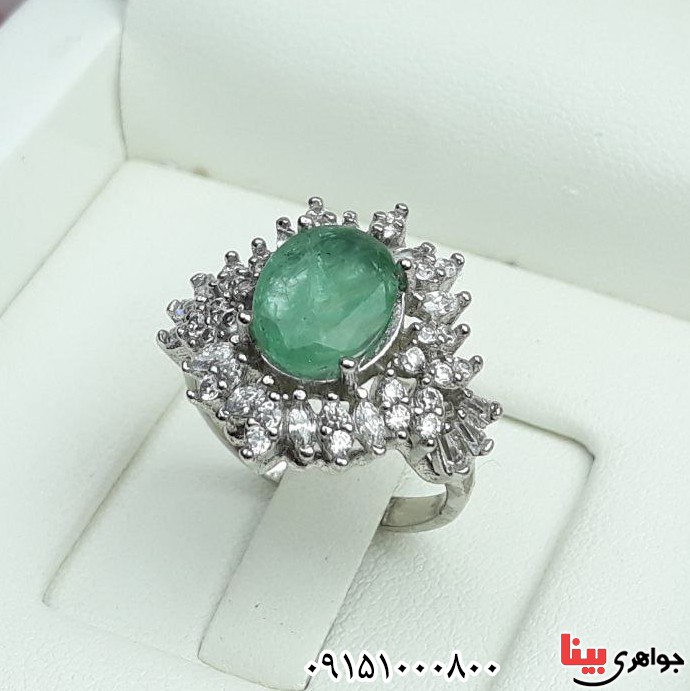 انگشتر زمرد رودیوم خاص و خوشرنگ زنانه _کد:32788