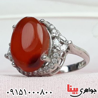 انگشتر عقیق یمنی سرخ رودیوم زنانه بسیار خوشرنگ _کد:32790