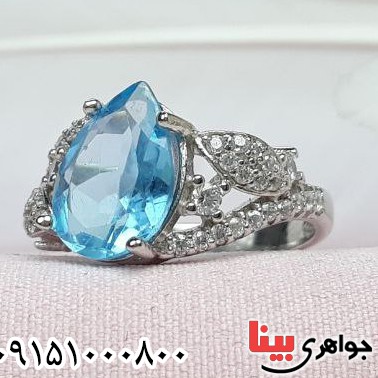 انگشتر توپاز رودیوم خاص و خوشرنگ زنانه _کد:32824