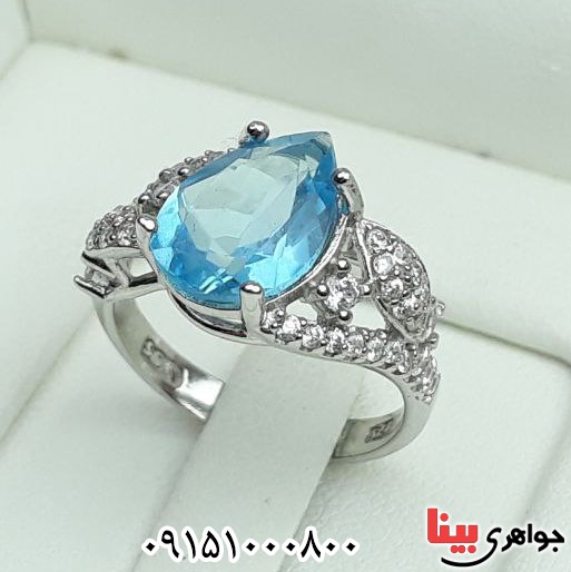 انگشتر توپاز رودیوم خاص و خوشرنگ زنانه _کد:32824
