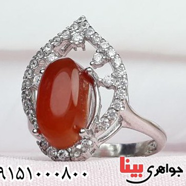 انگشتر عقیق یمنی سرخ رودیوم خوشرنگ و خاص زنانه _کد:32842