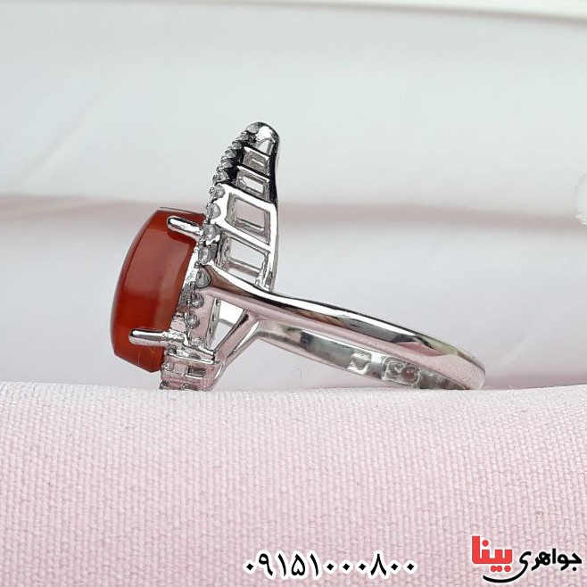 انگشتر عقیق یمنی سرخ رودیوم خوشرنگ و خاص زنانه _کد:32842