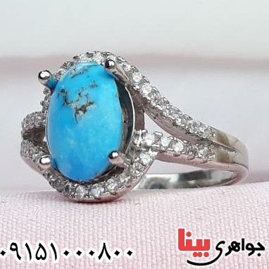 انگشتر فیروزه نیشابوری رودیوم خاص و خوشرنگ _کد:32850