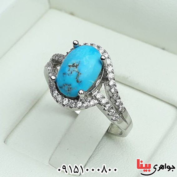 انگشتر فیروزه نیشابوری رودیوم خاص و خوشرنگ _کد:32850