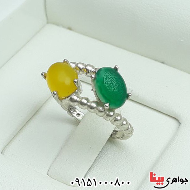 انگشتر چند جواهر با حکاکی و من یتق الله بسیار زیبا _کد:32852