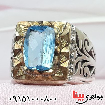 انگشتر توپاز دست ساز فاخر با مخراج برلیان زیبا _کد:32853