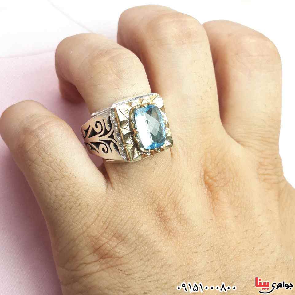 انگشتر توپاز دست ساز فاخر با مخراج برلیان زیبا _کد:32853