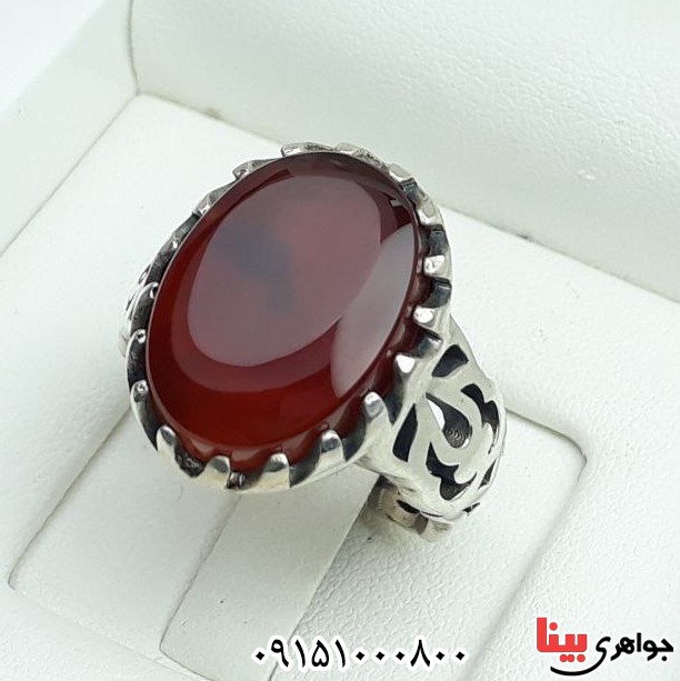 انگشتر عقیق یمنی کبدی بسیار خوشرنگ و زیبا _کد:32855