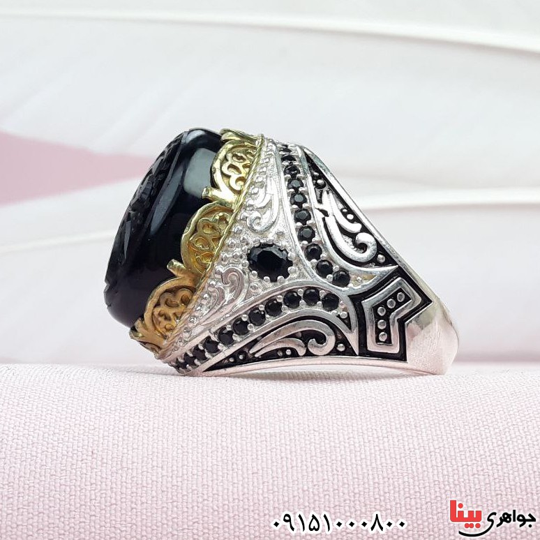 انگشتر عقیق سیاه (اونیکس) خطی با حکاکی یا مهدی بسیار خاص _کد:32856