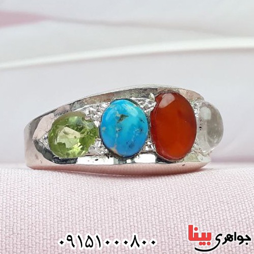 انگشتر چند جواهر دست ساز خاص و زیبا مردانه _کد:32865