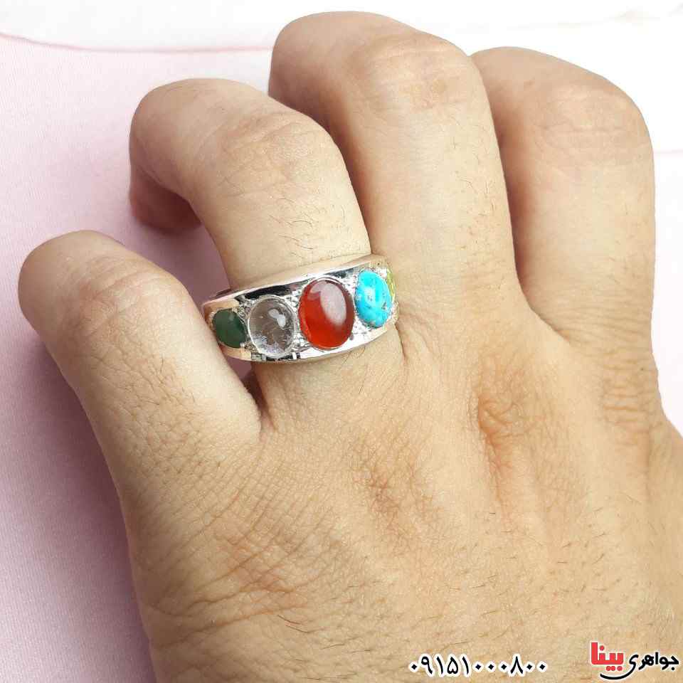 انگشتر چند جواهر دست ساز خاص و زیبا مردانه _کد:32865