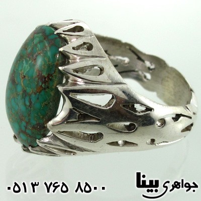 انگشتر فیروزه نیشابوری مردانه شبکه کاری فاخر