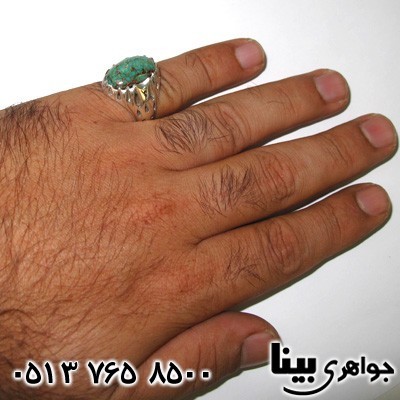 انگشتر فیروزه نیشابوری مردانه شبکه کاری فاخر