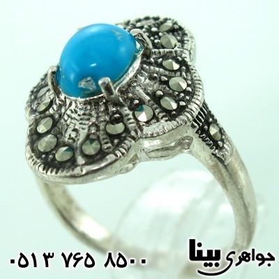 انگشتر فیروزه نیشابوری زنانه حدیدکاری