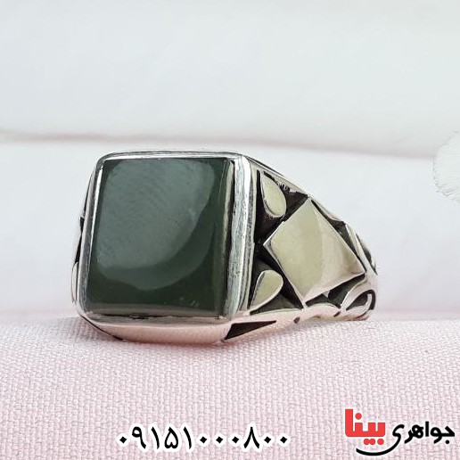 انگشتر یشم یمنی فاخر دست ساز پشت بسته _کد:32971