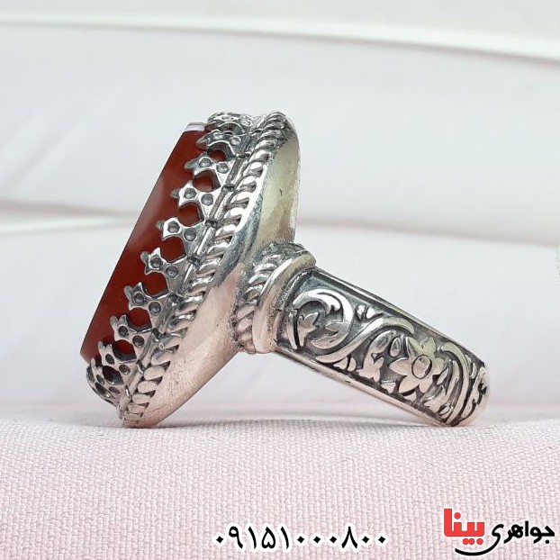 انگشتر عقیق قرمز خطی درشت با حکاکی یا سید الشهدا _کد:32972