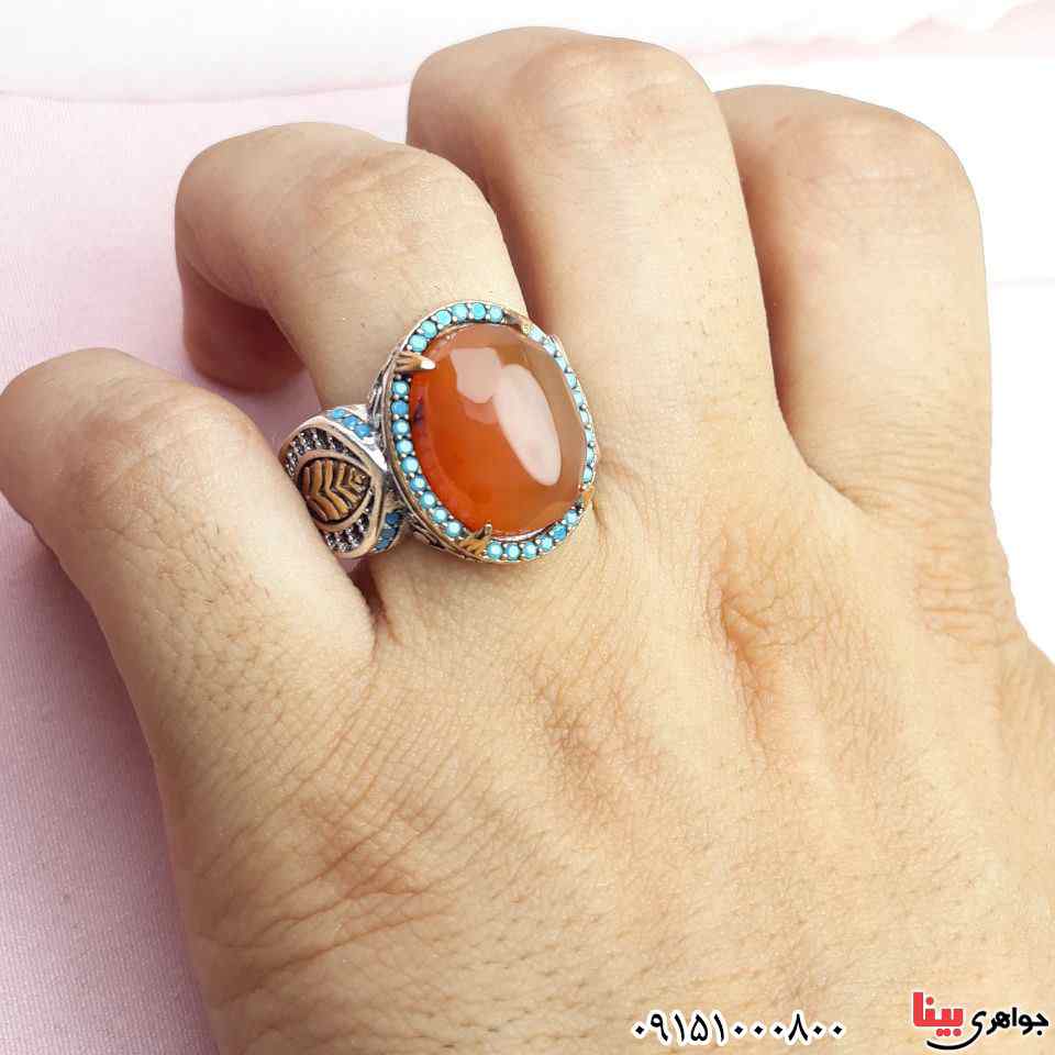 انگشتر عقیق یمنی پرتقالی بسیار شیک و خوشرنگ _کد:33013