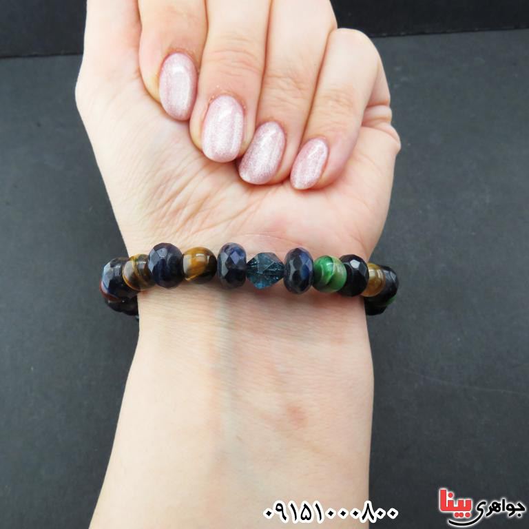 دستبند چشم ببر میکس درشت چاکرا درمانی زیبا _کد:33024 دستبند چشم ببر میکس درشت چاکرا درمانی زیبا _کد:33024