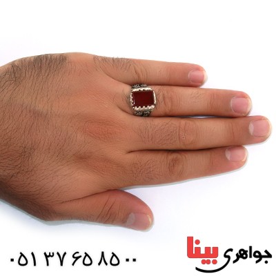 انگشتر عقیق قرمز مردانه یا علی (ع) _کد:5786