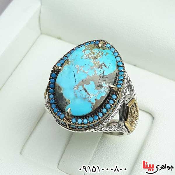 انگشتر فیروزه نیشابوری برنج کاری شده بسیار زیبا _کد:33044