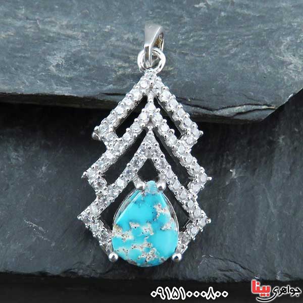 گردنبند فیروزه نیشابوری رودیوم خاص و خوشرنگ _کد:33047