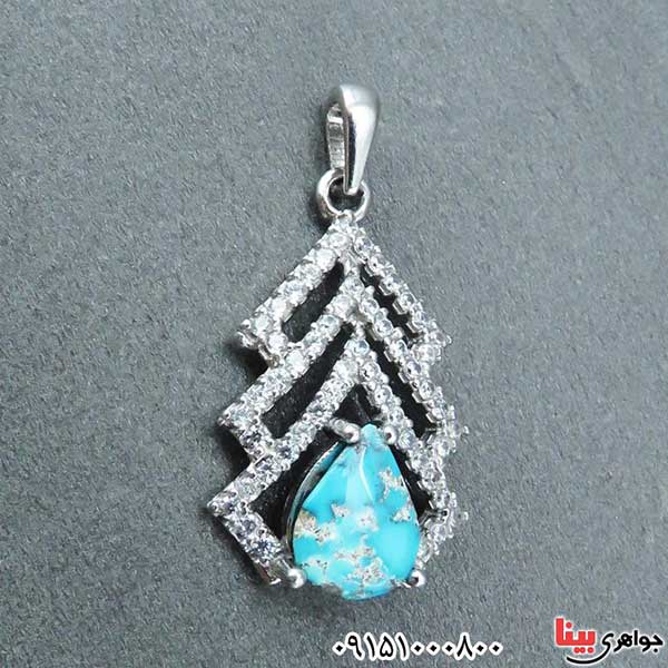 گردنبند فیروزه نیشابوری رودیوم خاص و خوشرنگ _کد:33047