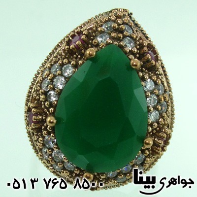 انگشتر جید زنانه اشکی درشت