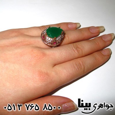 انگشتر جید زنانه اشکی درشت