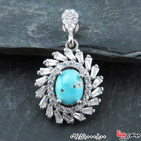 گردنبند فیروزه نیشابوری رودیوم خاص و بسیار زیبا _کد:33087